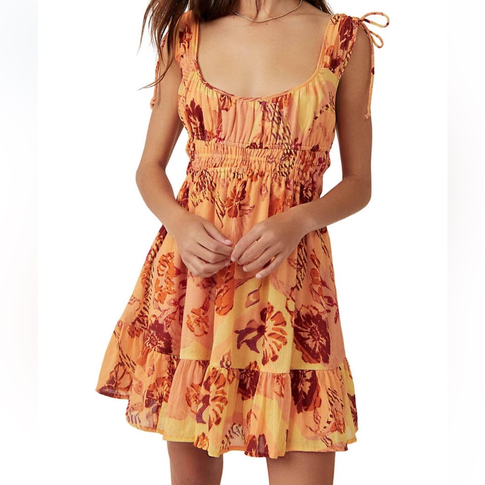 Free People Orange Floral Mini Dress